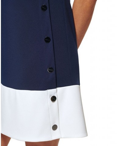 Women's Colorblock Button Sleeveless Shift Dress Navy/Ivory $66.72 Dresses