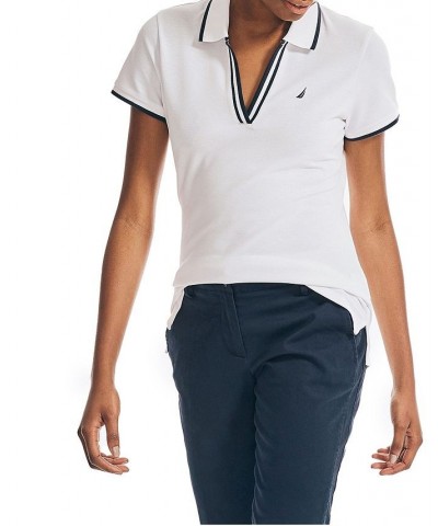 Women's Sustainably Crafted Ocean Spilt Neck Polo Top White $23.06 Tops