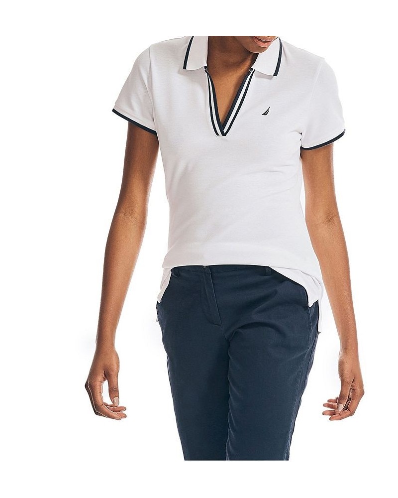 Women's Sustainably Crafted Ocean Spilt Neck Polo Top White $23.06 Tops