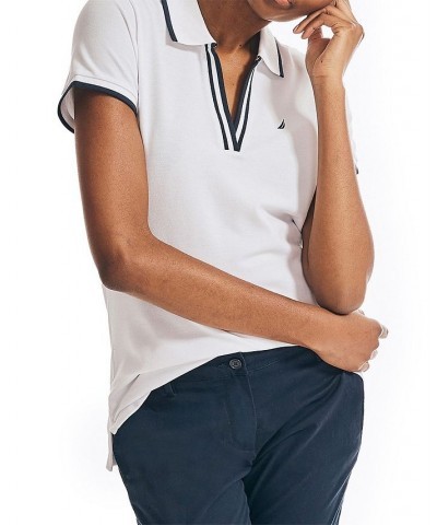 Women's Sustainably Crafted Ocean Spilt Neck Polo Top White $23.06 Tops