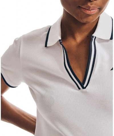 Women's Sustainably Crafted Ocean Spilt Neck Polo Top White $23.06 Tops