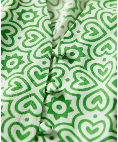 Women's Geometric-Print Blouse Green $24.08 Tops