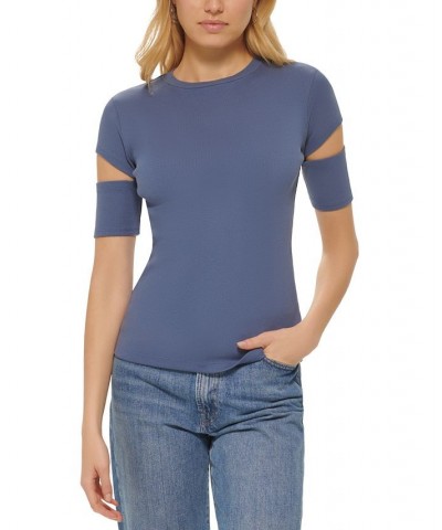 Women's Cutout T-Shirt Blue $24.97 Tops