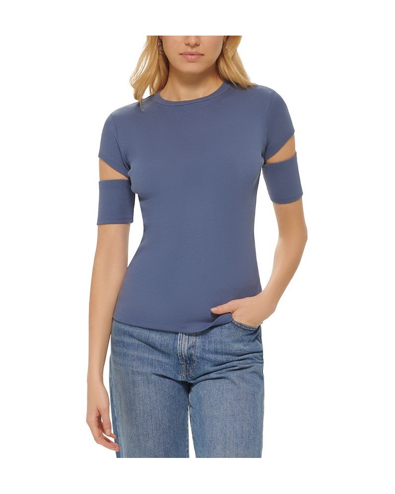 Women's Cutout T-Shirt Blue $24.97 Tops