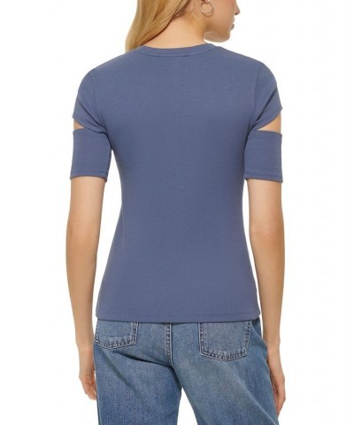 Women's Cutout T-Shirt Blue $24.97 Tops