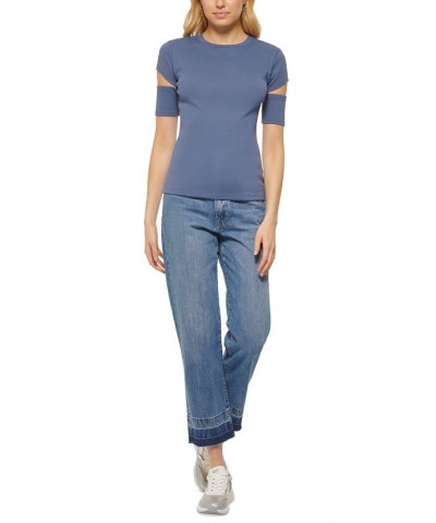 Women's Cutout T-Shirt Blue $24.97 Tops