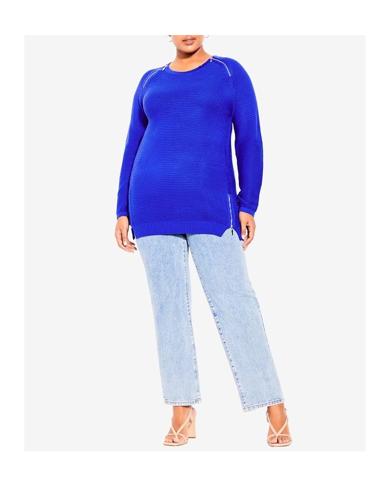 Trendy Plus Size Zip Front Sweater Blue $35.60 Sweaters