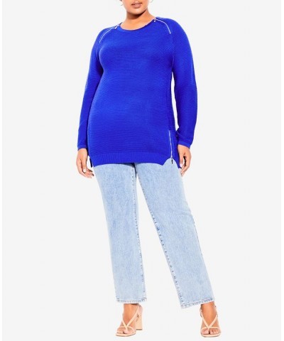 Trendy Plus Size Zip Front Sweater Blue $35.60 Sweaters