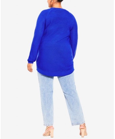 Trendy Plus Size Zip Front Sweater Blue $35.60 Sweaters