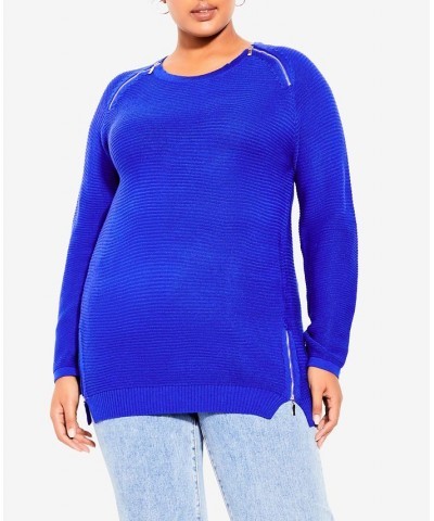 Trendy Plus Size Zip Front Sweater Blue $35.60 Sweaters