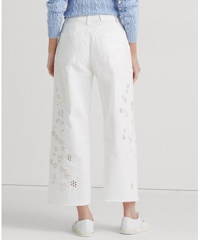 Women's Eyelet High-Rise Wide-Leg Cropped Jeans White Wash $67.65 Jeans