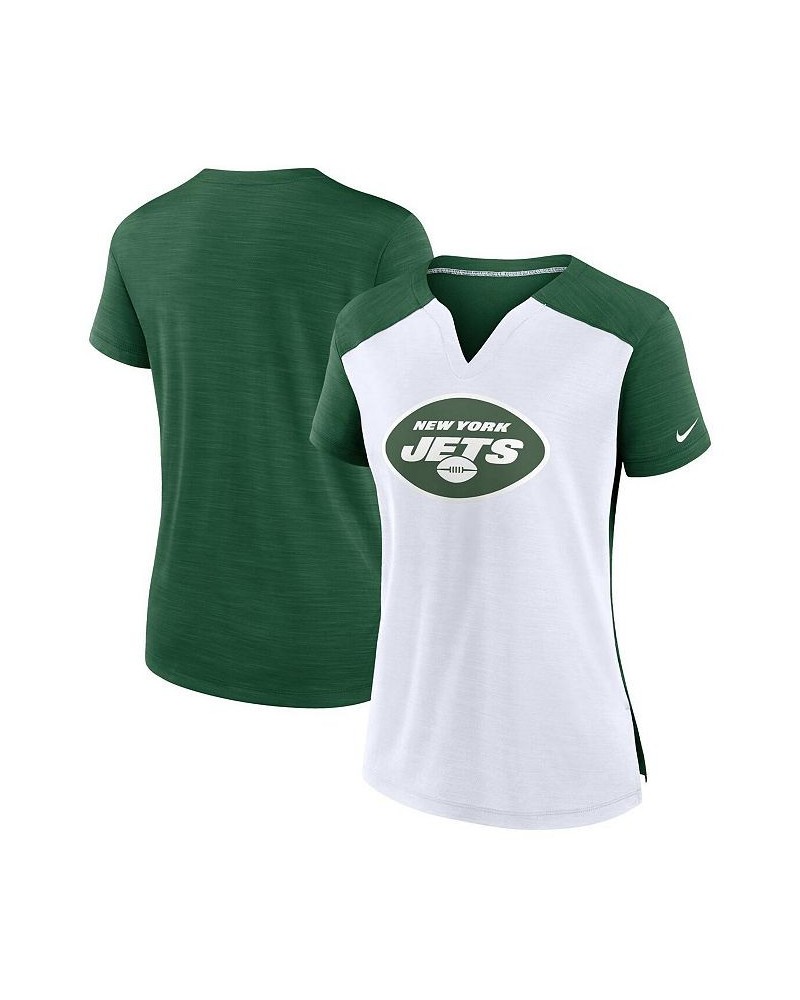 Women's White Green New York Jets Impact Exceed Performance Notch Neck T-shirt White, Green $22.05 Tops