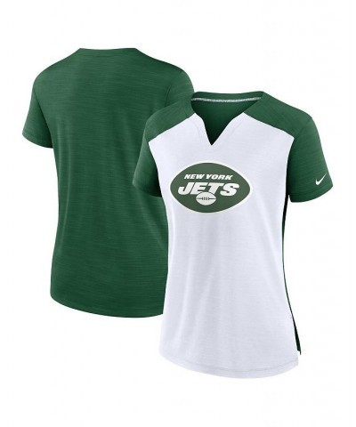 Women's White Green New York Jets Impact Exceed Performance Notch Neck T-shirt White, Green $22.05 Tops