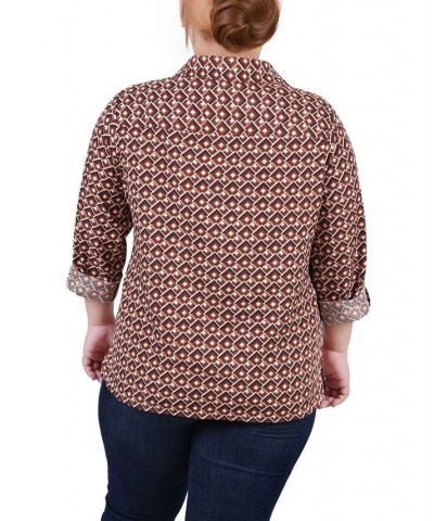 Plus Size 3/4 Sleeve Roll Tab Notch Collar Blouse Golden-Tone Jaycee $16.64 Tops