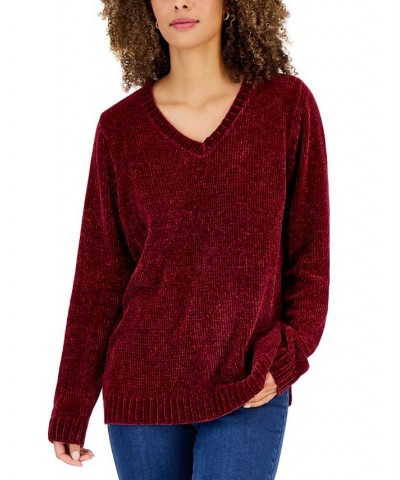 Women's V-Neck Chenille Sweater KS Merlot $12.84 Sweaters