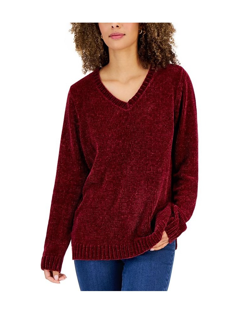 Women's V-Neck Chenille Sweater KS Merlot $12.84 Sweaters