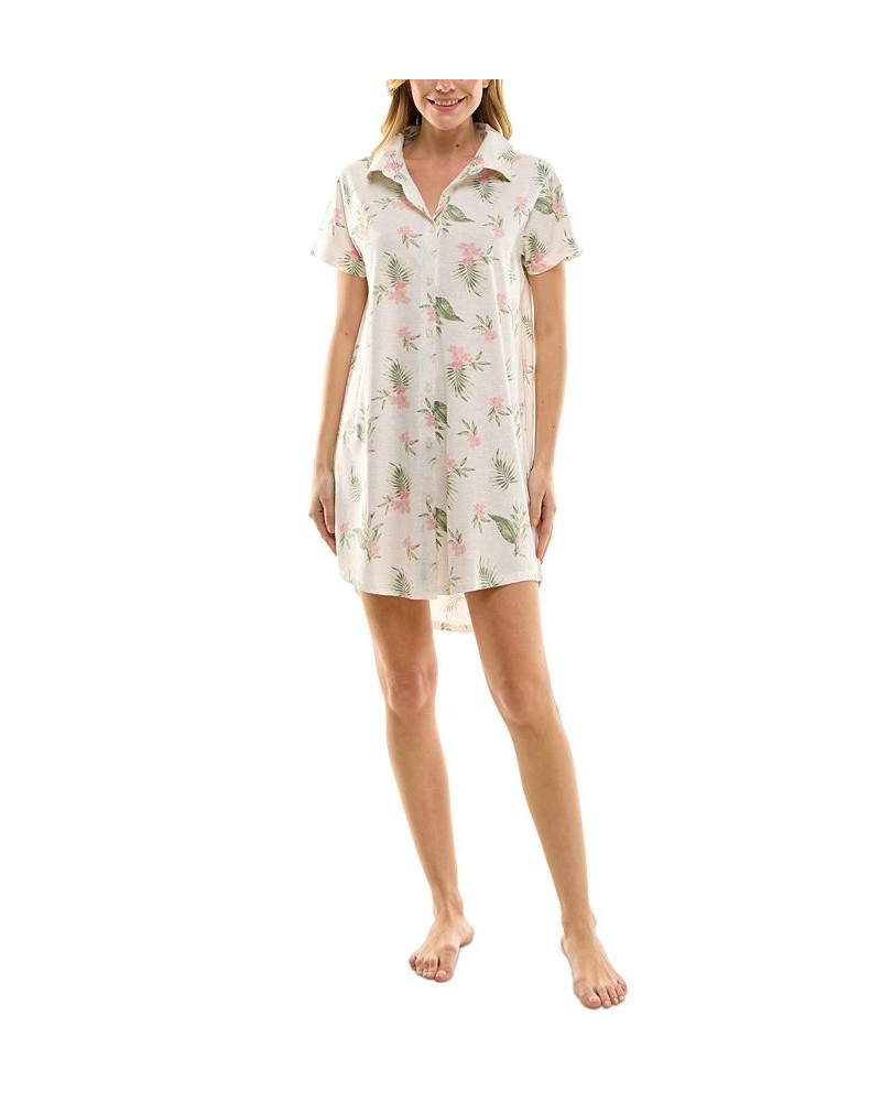 Women's Printed Collared Short-Sleeve Sleepshirt White $12.74 Sleepwear