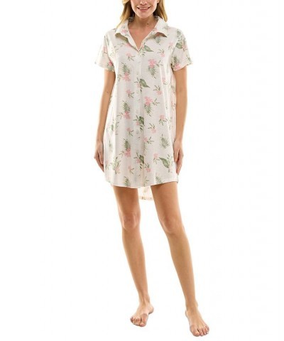 Women's Printed Collared Short-Sleeve Sleepshirt White $12.74 Sleepwear