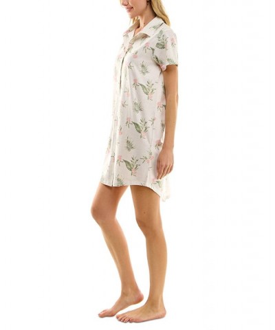 Women's Printed Collared Short-Sleeve Sleepshirt White $12.74 Sleepwear