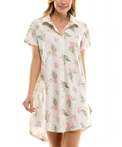 Women's Printed Collared Short-Sleeve Sleepshirt White $12.74 Sleepwear