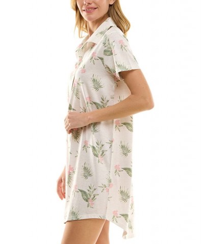 Women's Printed Collared Short-Sleeve Sleepshirt White $12.74 Sleepwear