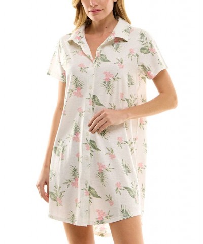 Women's Printed Collared Short-Sleeve Sleepshirt White $12.74 Sleepwear