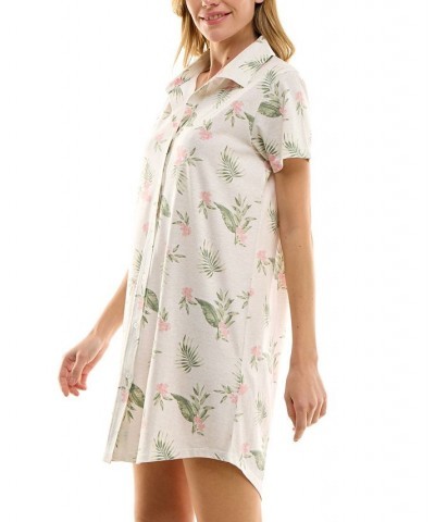 Women's Printed Collared Short-Sleeve Sleepshirt White $12.74 Sleepwear