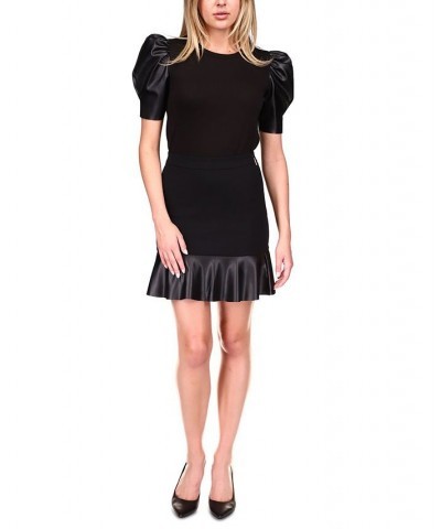 Women's Mixed-Media Flare Skirt Black $34.54 Skirts