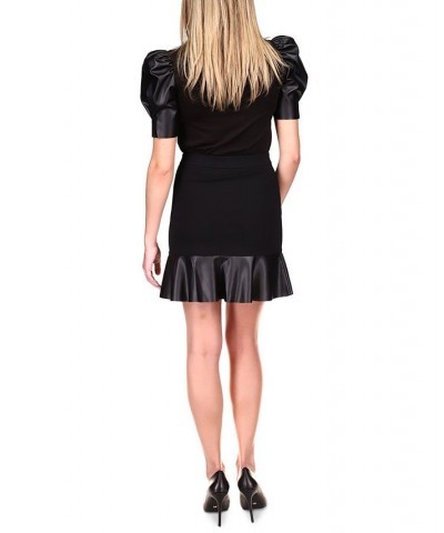 Women's Mixed-Media Flare Skirt Black $34.54 Skirts