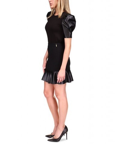 Women's Mixed-Media Flare Skirt Black $34.54 Skirts