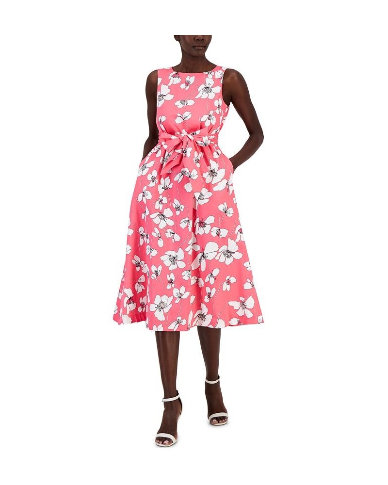 Women's Floral-Print Fit & Flare Midi Dress Pink $58.11 Dresses