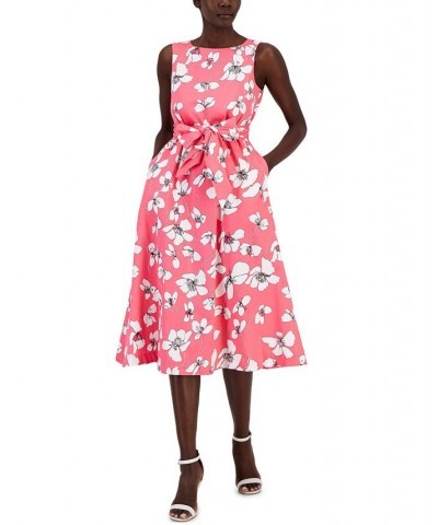 Women's Floral-Print Fit & Flare Midi Dress Pink $58.11 Dresses