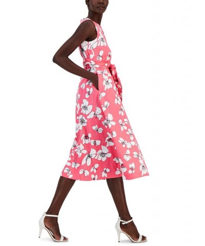 Women's Floral-Print Fit & Flare Midi Dress Pink $58.11 Dresses