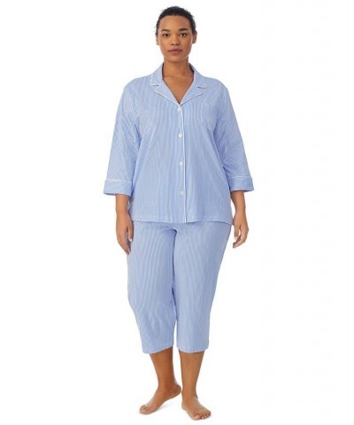 Plus Size Button-Front Top and Pants Pajama Set French Blue/White Stripe $35.26 Sleepwear