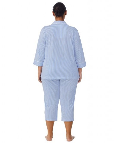 Plus Size Button-Front Top and Pants Pajama Set French Blue/White Stripe $35.26 Sleepwear