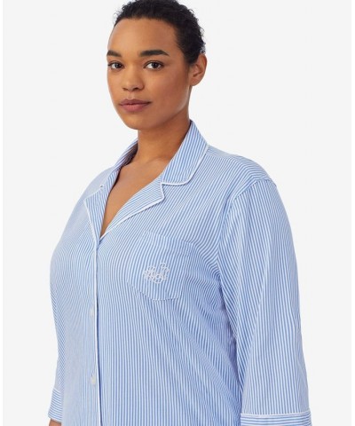 Plus Size Button-Front Top and Pants Pajama Set French Blue/White Stripe $35.26 Sleepwear