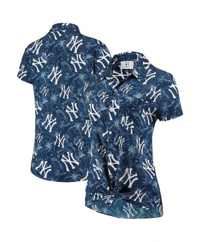 Women's Navy and Gray New York Yankees Tonal Print Button-Up Shirt Navy $40.00 Tops