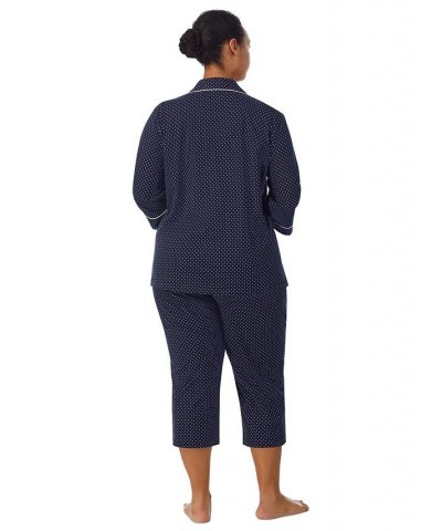 Plus Size Button-Front Top and Pants Pajama Set French Blue/White Stripe $35.26 Sleepwear