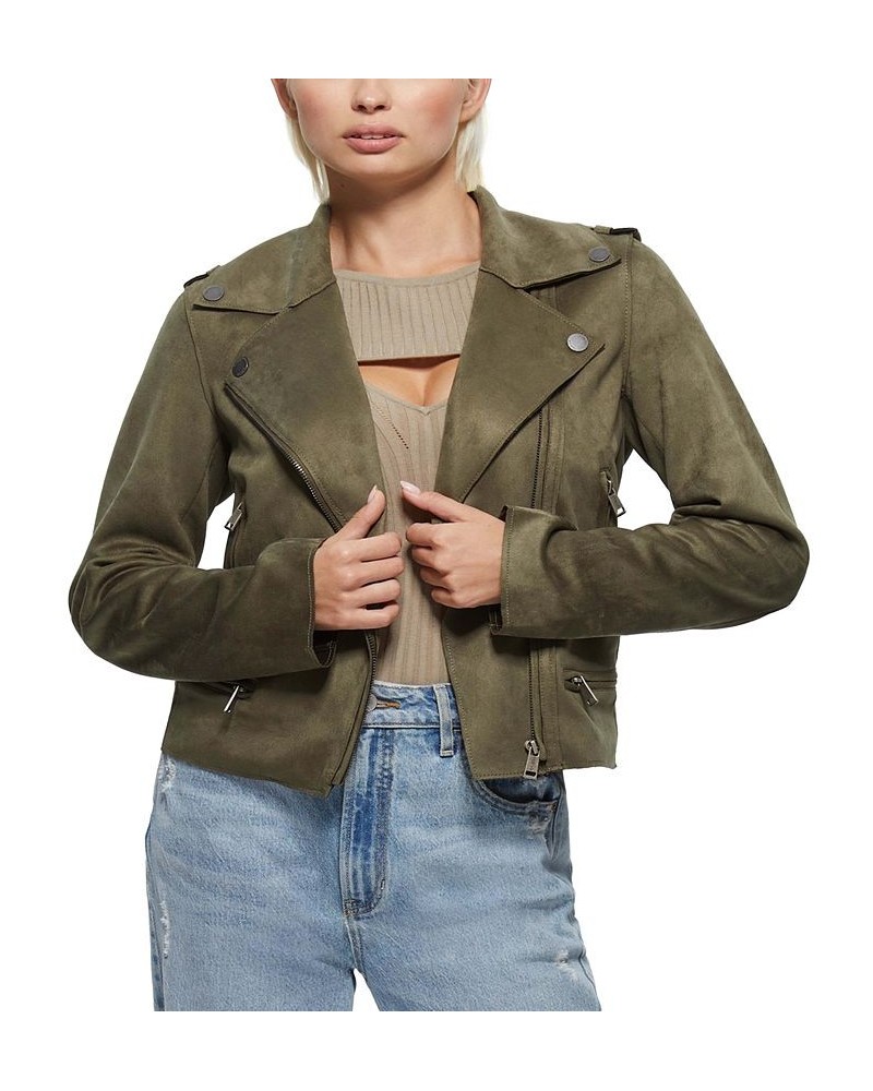 Monica Faux Leather Moto Jacket Green $48.21 Jackets