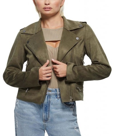 Monica Faux Leather Moto Jacket Green $48.21 Jackets