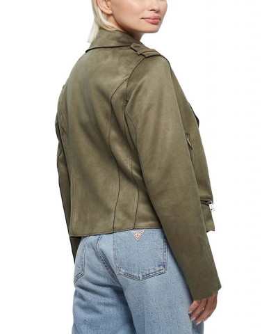 Monica Faux Leather Moto Jacket Green $48.21 Jackets