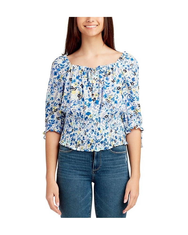 Juniors' Floral-Print Smocked-Waist Peasant Top Pat J $21.56 Tops