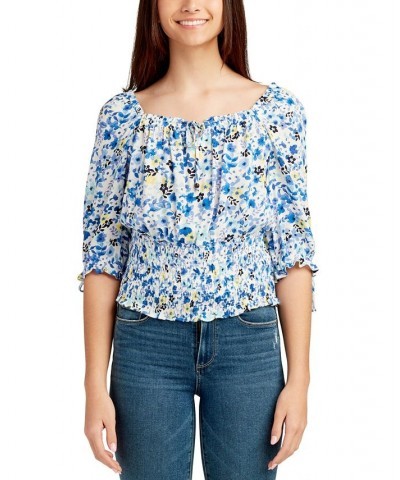 Juniors' Floral-Print Smocked-Waist Peasant Top Pat J $21.56 Tops