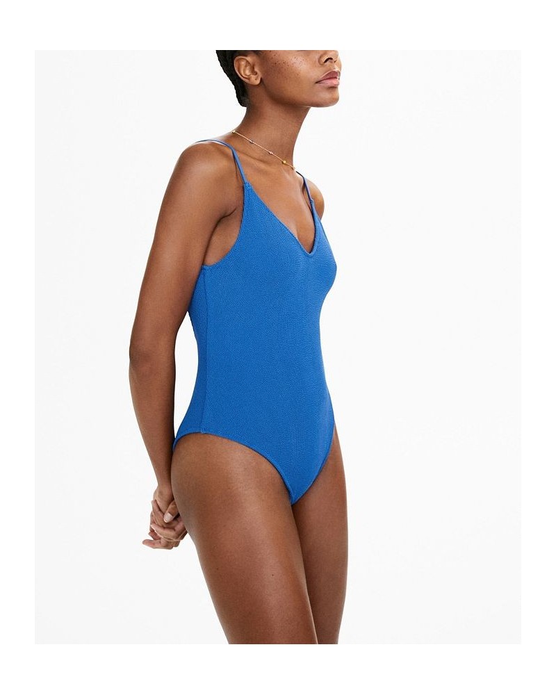 Women's Textured Adjustable Straps Swimsuit Blue $39.60 Swimsuits