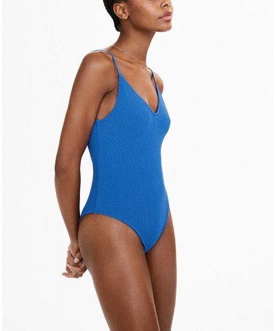 Women's Textured Adjustable Straps Swimsuit Blue $39.60 Swimsuits