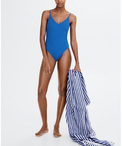 Women's Textured Adjustable Straps Swimsuit Blue $39.60 Swimsuits