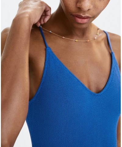 Women's Textured Adjustable Straps Swimsuit Blue $39.60 Swimsuits