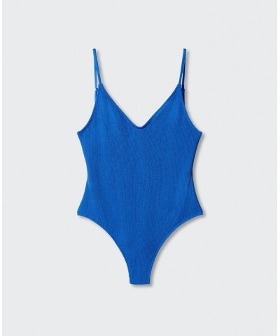 Women's Textured Adjustable Straps Swimsuit Blue $39.60 Swimsuits