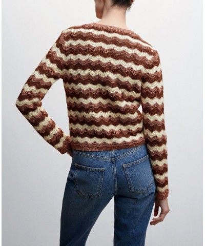 Women's Openwork Lurex Sweater Ecru $49.49 Sweaters