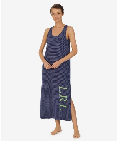 Women's Sleeveless Logo Tank Nightgown Navy Stripe $37.74 Sleepwear